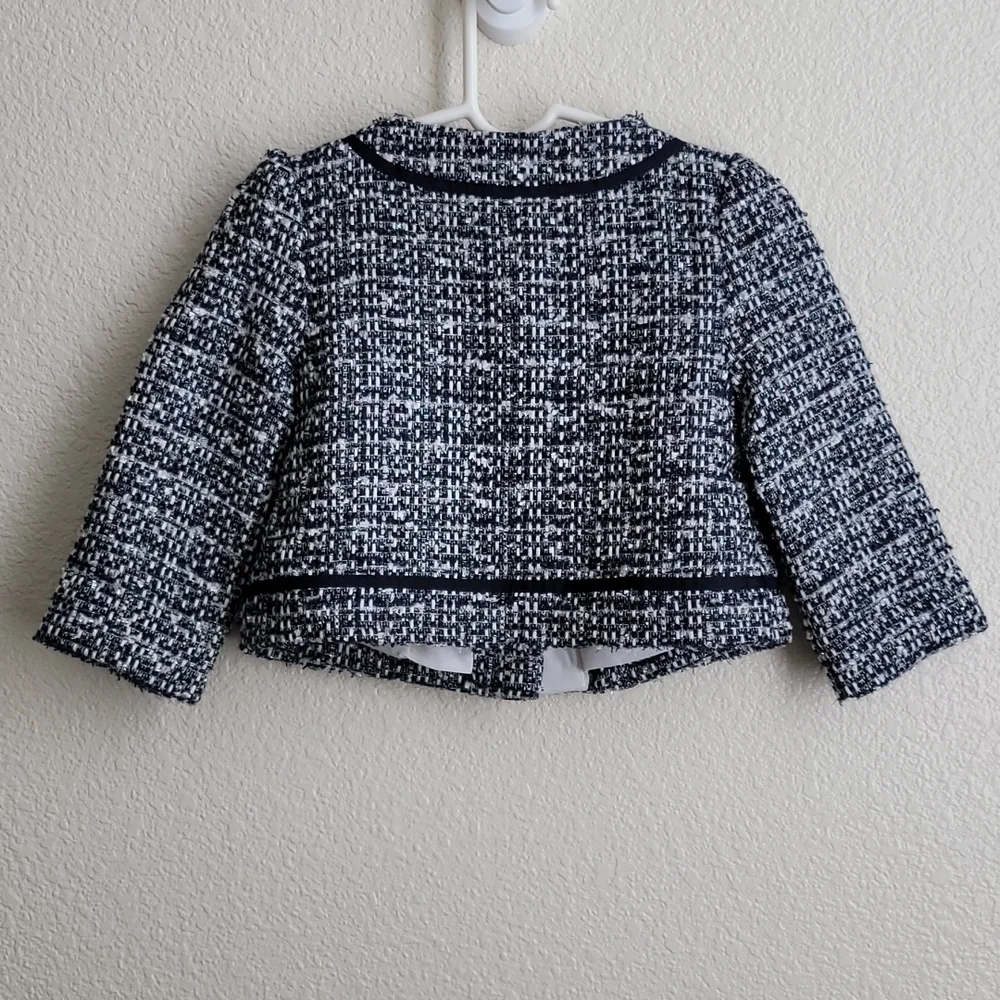 Janie & Jack Girls 2t Blazer Jacket Navy And White Tweed EUC‎
